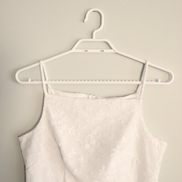 Vntg Mirrors Women's Sz Lrg White Square Neck Bridal Lined Midi Lace Dress - Picture 3 of 11